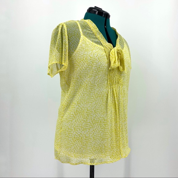 Jacob Short Sleeve Yellow and White Sheer Blouse with White Camisole, Large - Picture 13 of 16